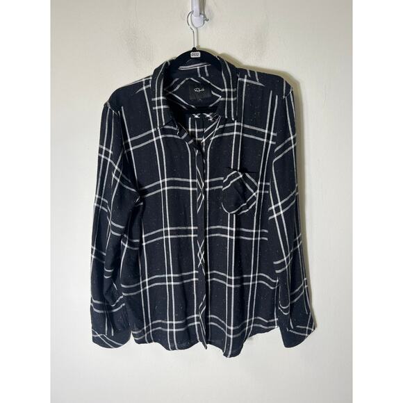Rails Black and White with Color Flecks Flannel Long Sleeve Button Up Shirt Sz L - Picture 1 of 3